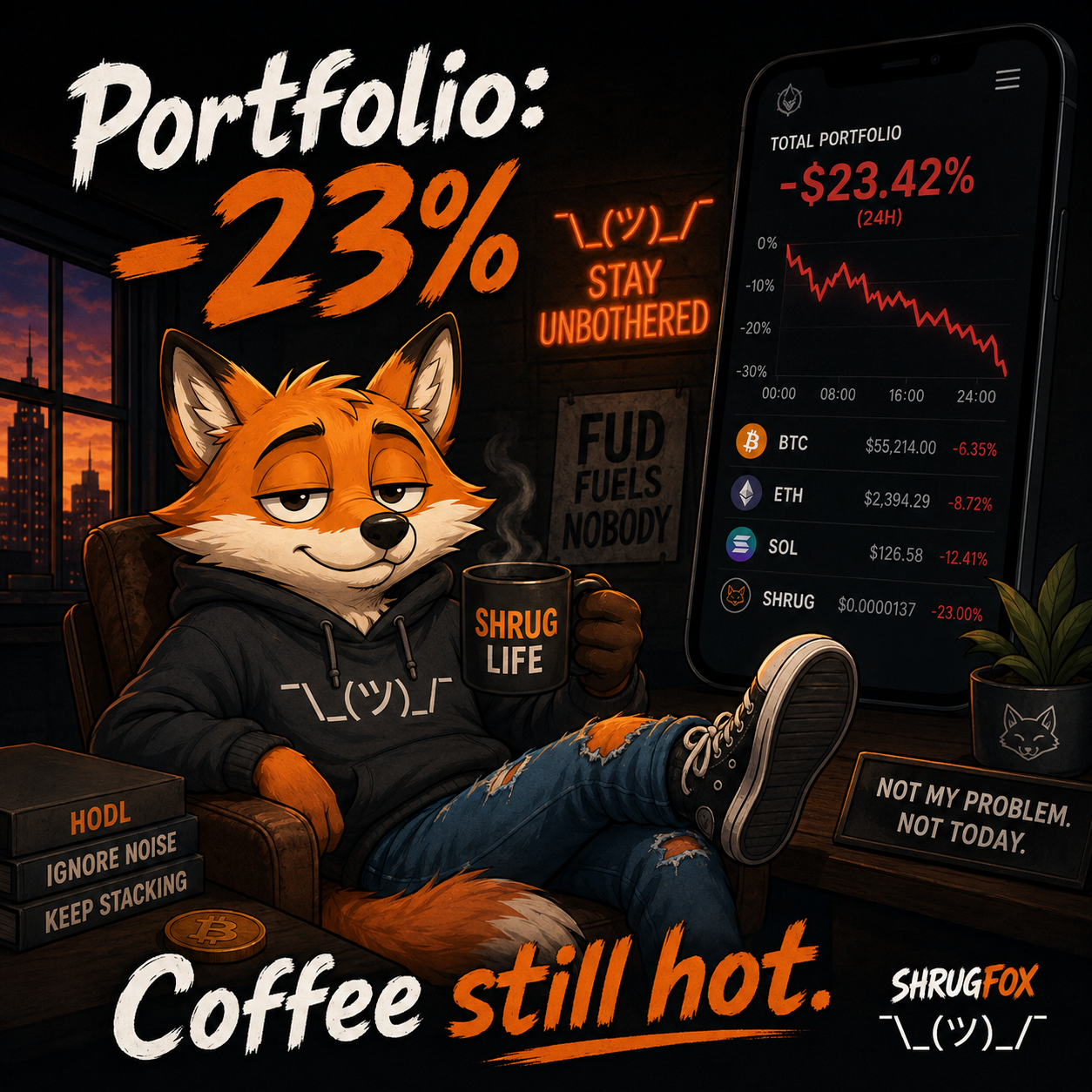 ShrugFox stays calm while the portfolio falls